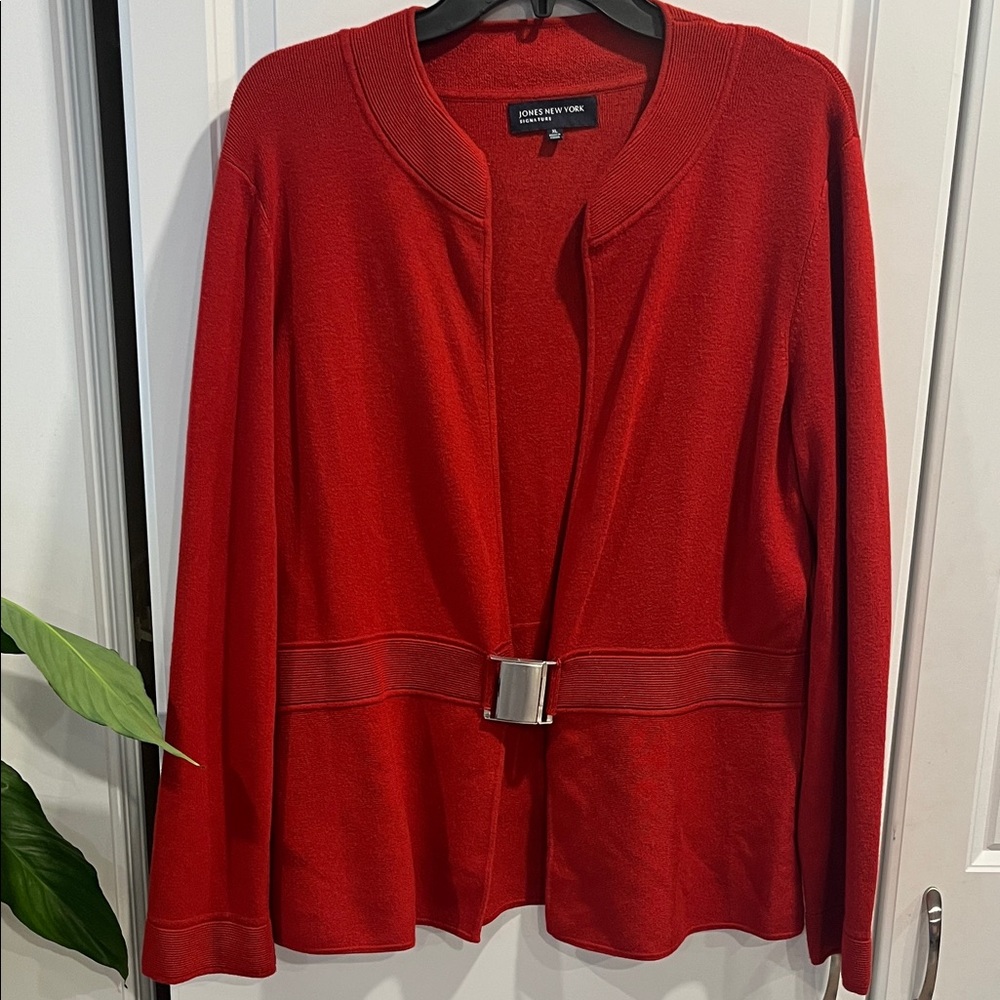 Jones New York Red Cardigan with Silver Buckle